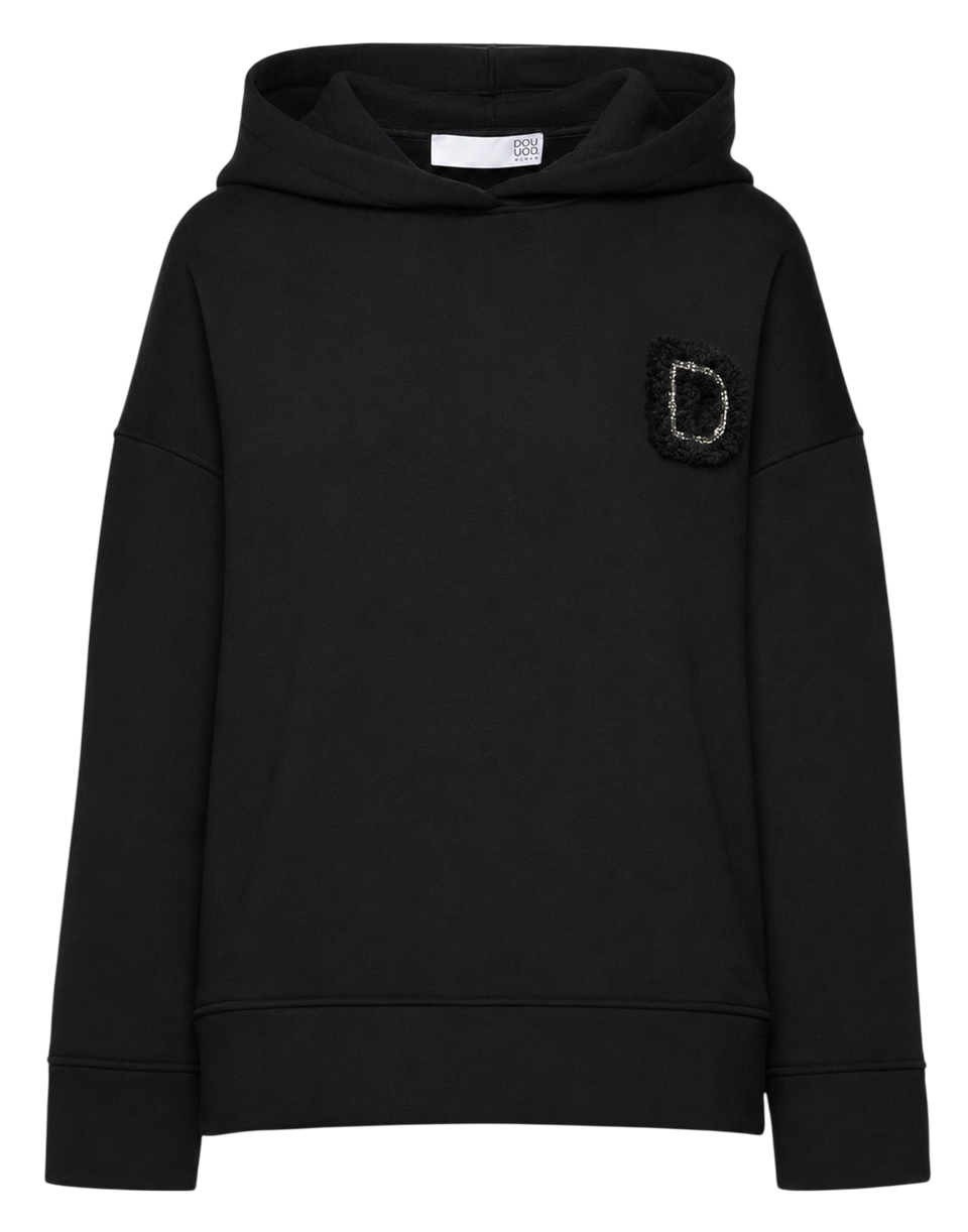DOUUOD Felpa con Cappuccio e Patch Ricamata Nera