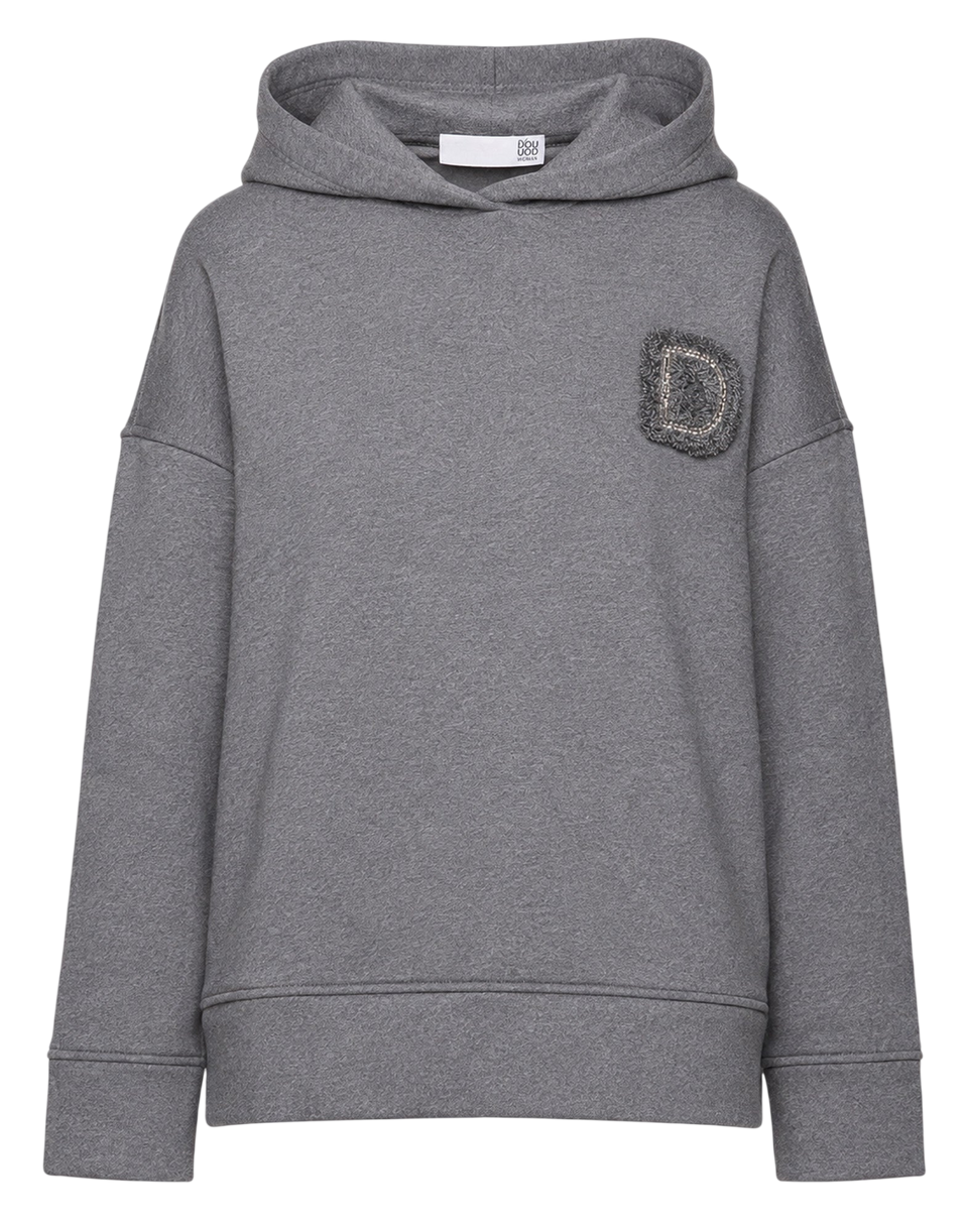 DOUUOD Felpa con Cappuccio e Patch Ricamata Grigio Melange