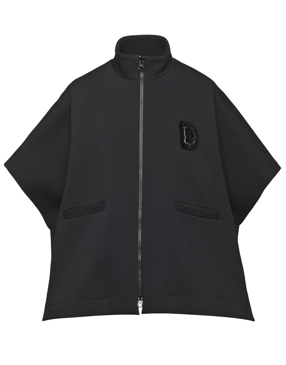 DOUUOD Cappa in Felpa Soft con Zip e Patch Nera
