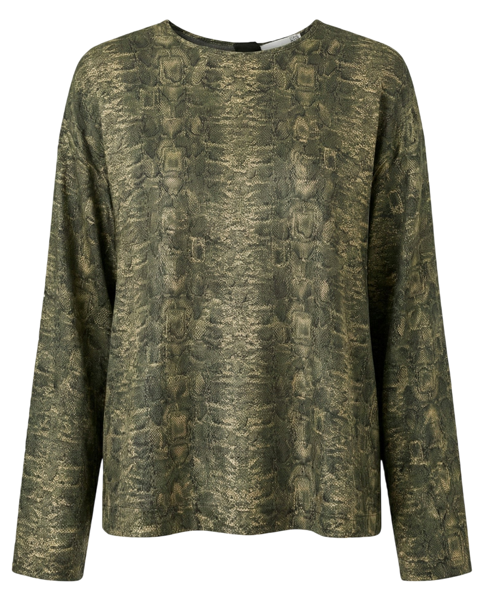 DOUUOD Blusa con Scollo Tondo e Zip Frontale Stampa Lucertola