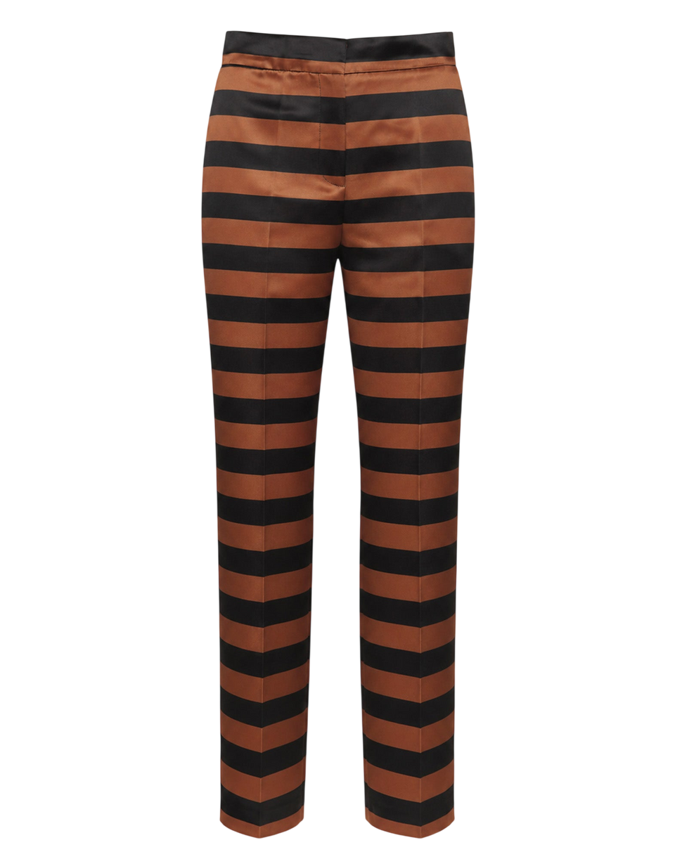 DOUUOD Pantalone Maschile a Sigaretta in Duchesse a Righe Nero/Whisky