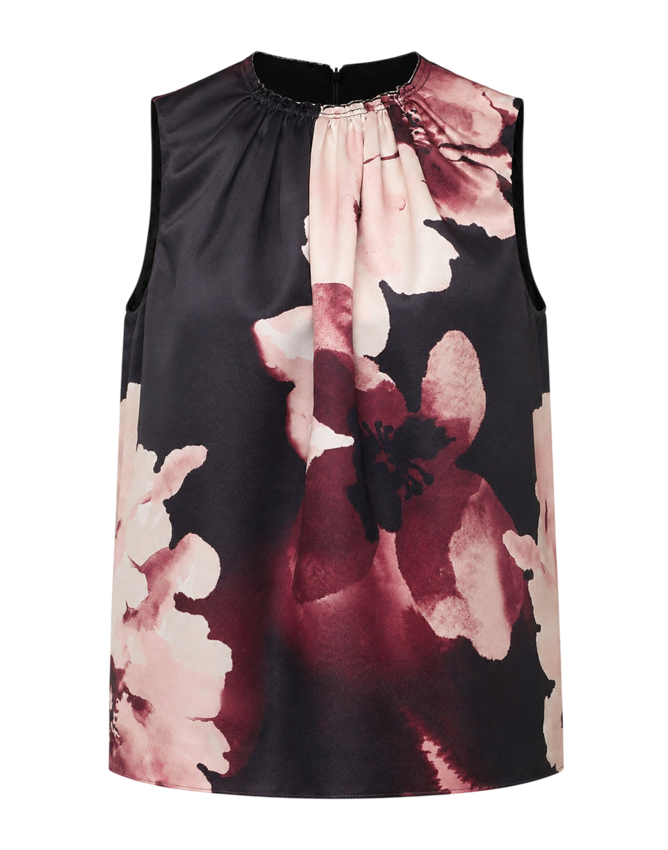 DOUUOD Top Boxy con Arriccio al Collo Stampa Floreale