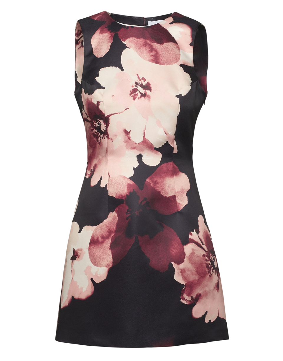 DOUUOD Mini Abito Aderente con Schiena Nuda e Fiocco in Duchesse Floreale