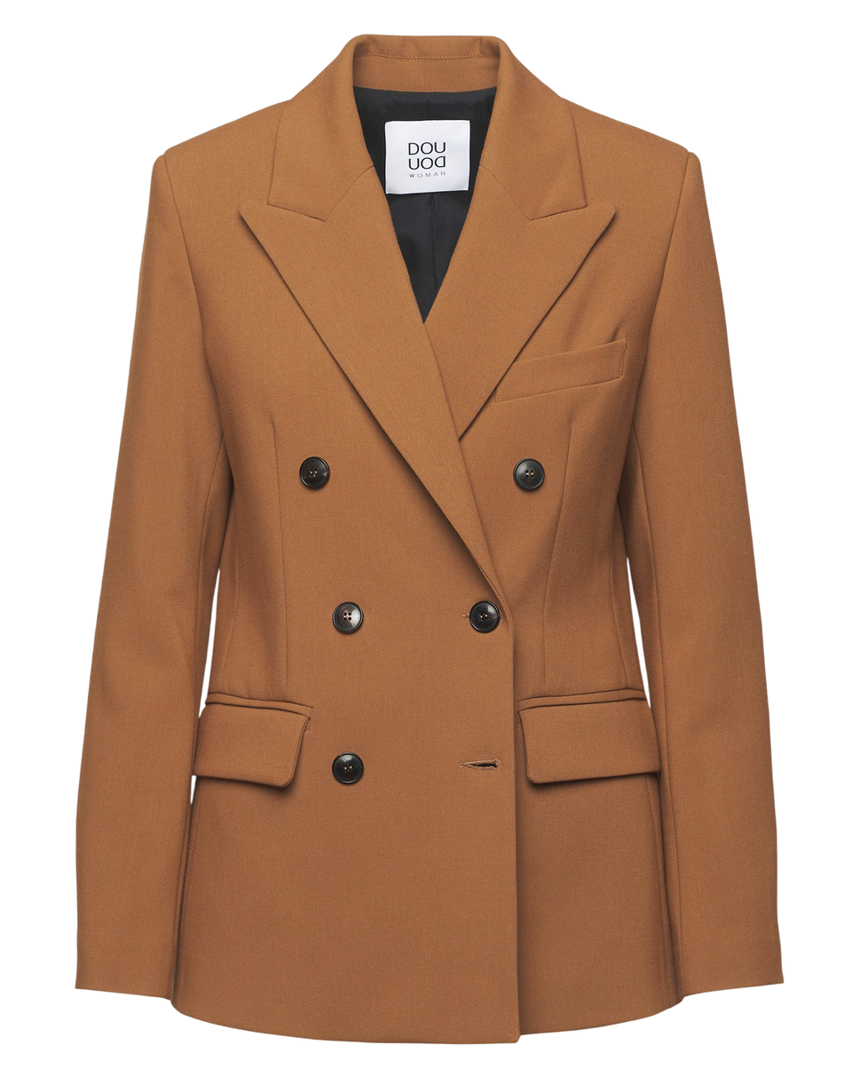 DOUUOD Blazer Doppio Petto in Doppio Crepe Stretch Cannella