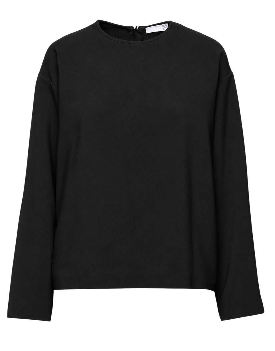DOUUOD Blusa Scollo Tondo in Doppio Crepe Stretch Nero