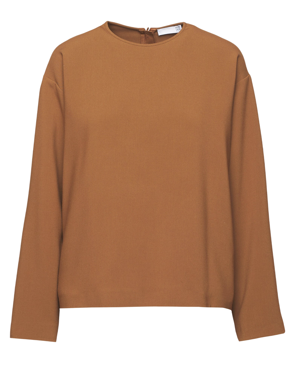 DOUUOD Blusa Scollo Tondo in Doppio Crepe Stretch Cannella