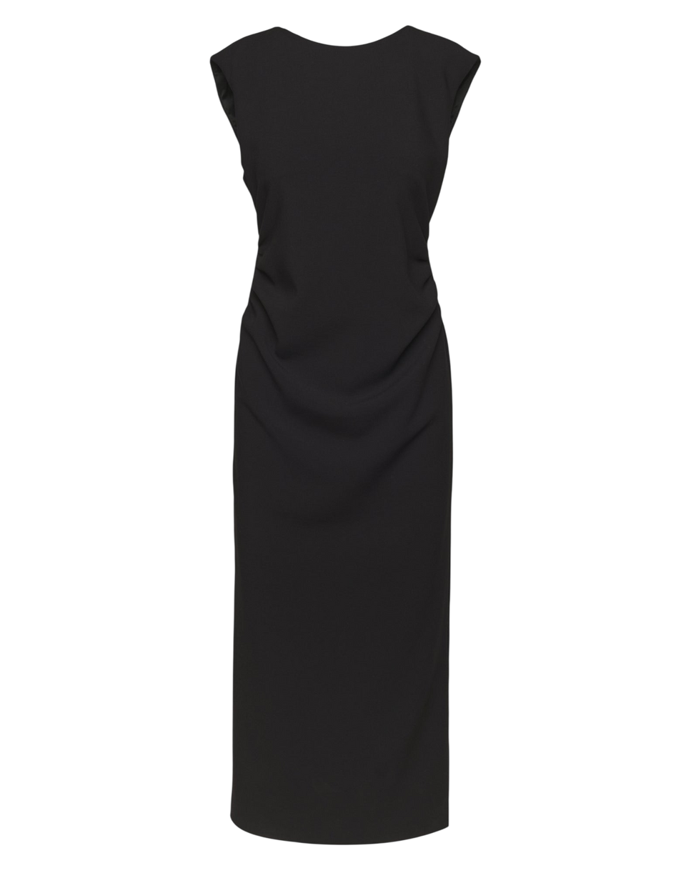 DOUUOD Abito Smanicato con Drappeggio in Doppio Crepe Stretch Nero
