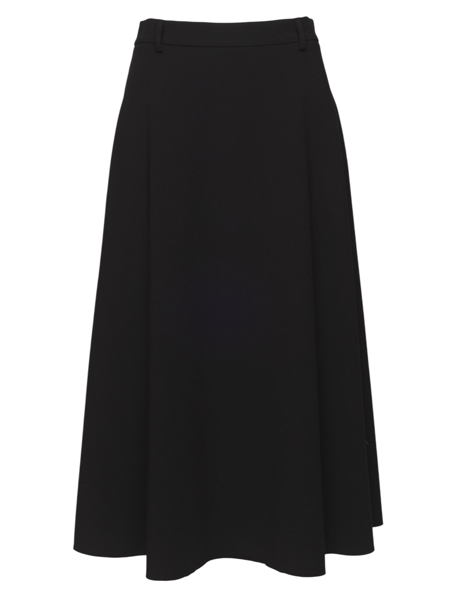DOUUOD Gonna Midi Svasata con Pieghe in Doppio Crepe Stretch Nero