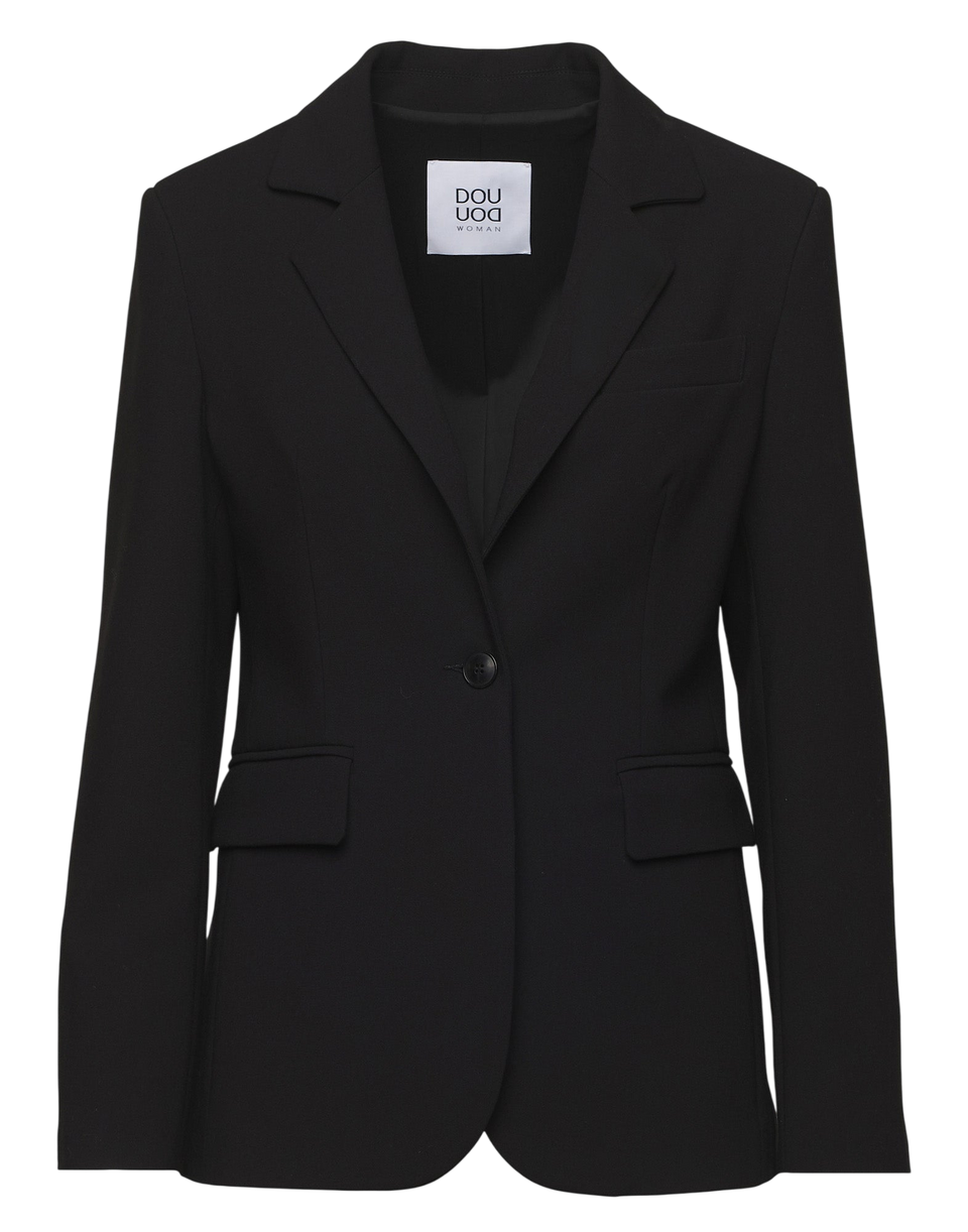 DOUUOD Giacca Monopetto Sfiancata in Doppio Crepe Stretch Nero