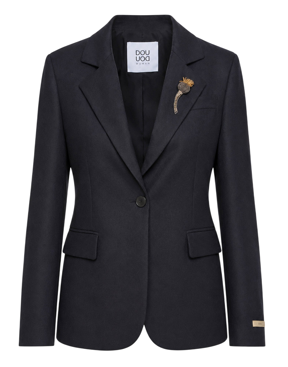 DOUUOD Giacca Monopetto in Flanella Stretch Blu Abisso