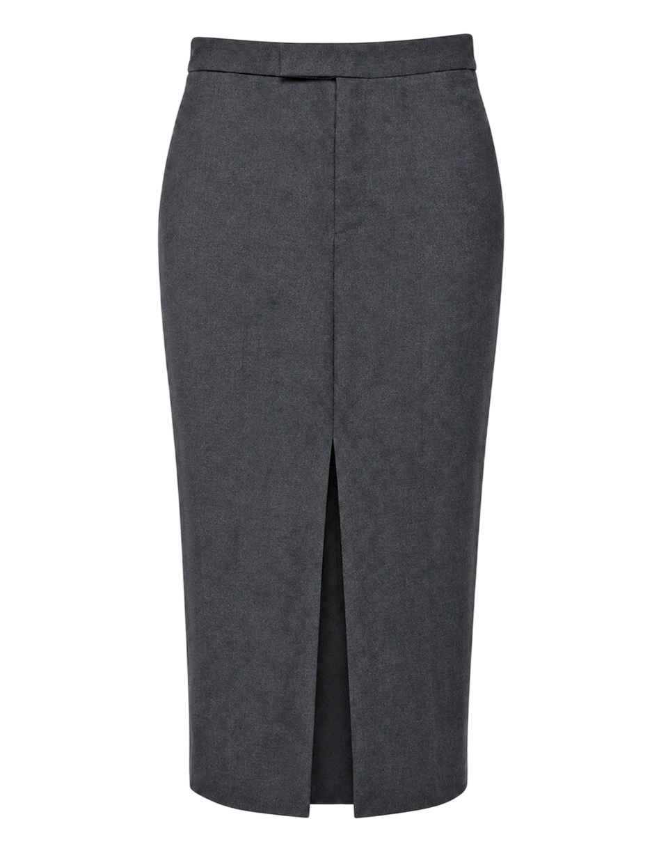 DOUUOD Jupe mi-longue fendue en double twill stretch anthracite