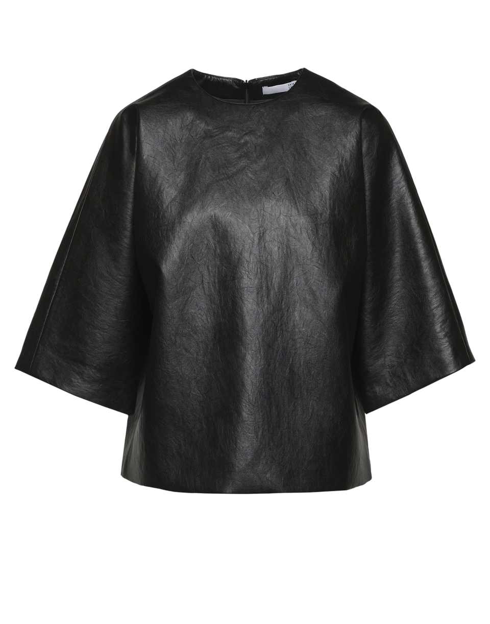 DOUUOD Blusa Kimono in Ecopelle Old Nero