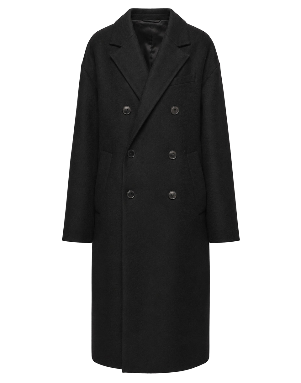 DOUUOD Cappotto Genderless Doppiopetto con Tasche a Filettone Nero