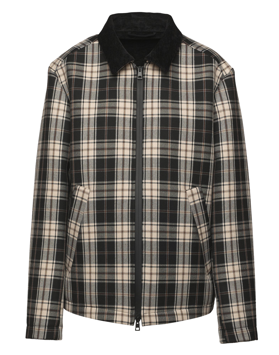 DOUUOD Caban unisexe à col fermé et zip enduit en néoprène tartan