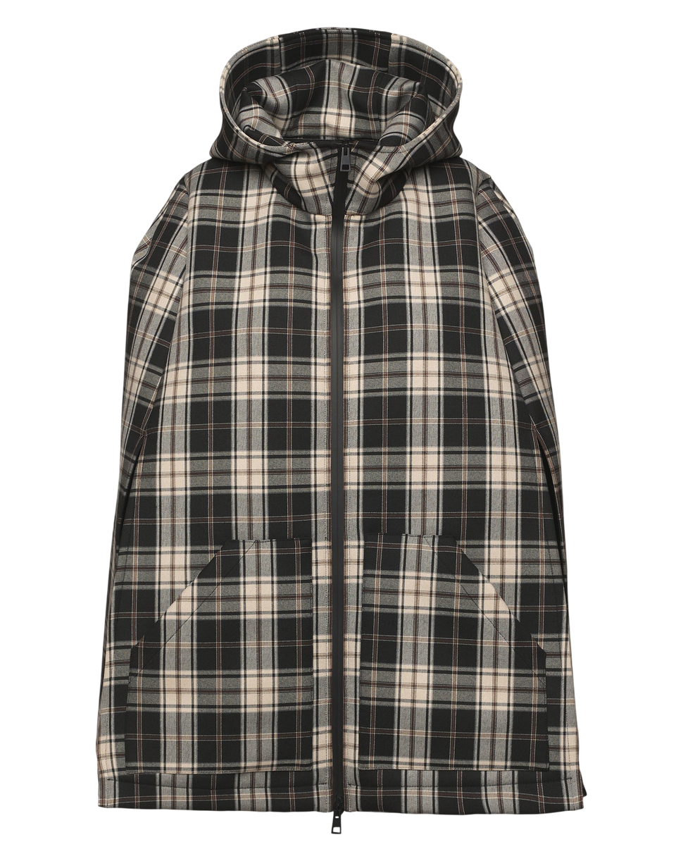DOUUOD Mini Cape à capuche et fermeture éclair en néoprène enduit tartan