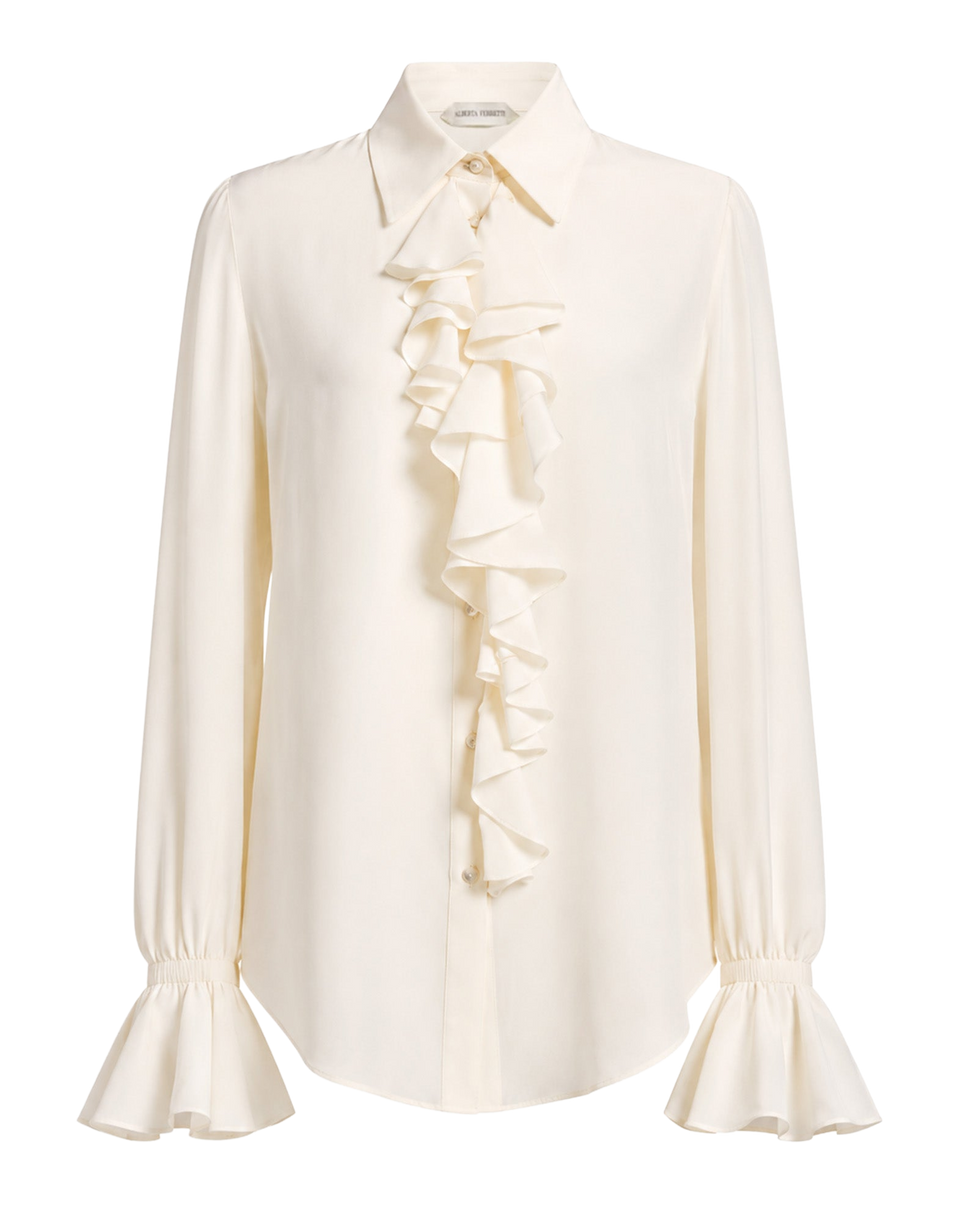 ALBERTA FERRETTI Camicia in Crêpe de Chine con Rouches