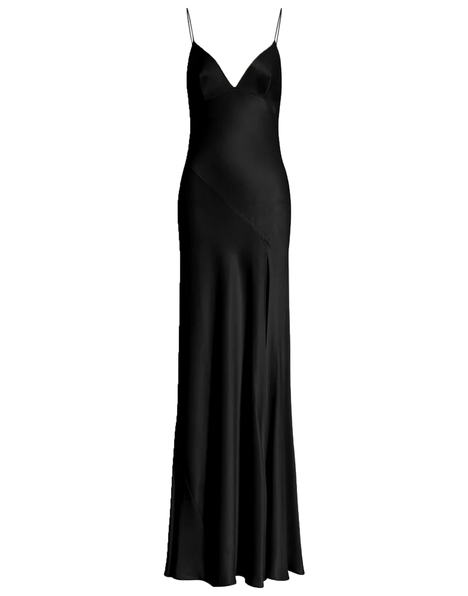 ALBERTA FERRETTI Abito Lungo con Spacco e Spalline Sottili Nero