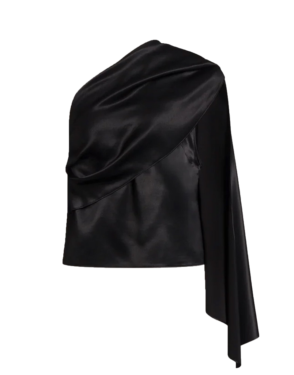 ALBERTA FERRETTI Top Monospalla in Satin con Drappeggio Nero