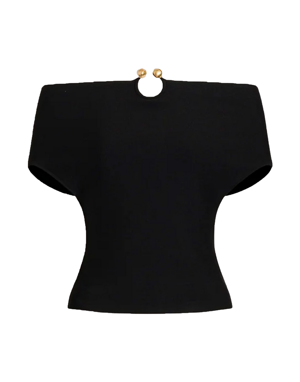ALBERTA FERRETTI Top a Fascia in Maglia con Spilla Gioiello Nero