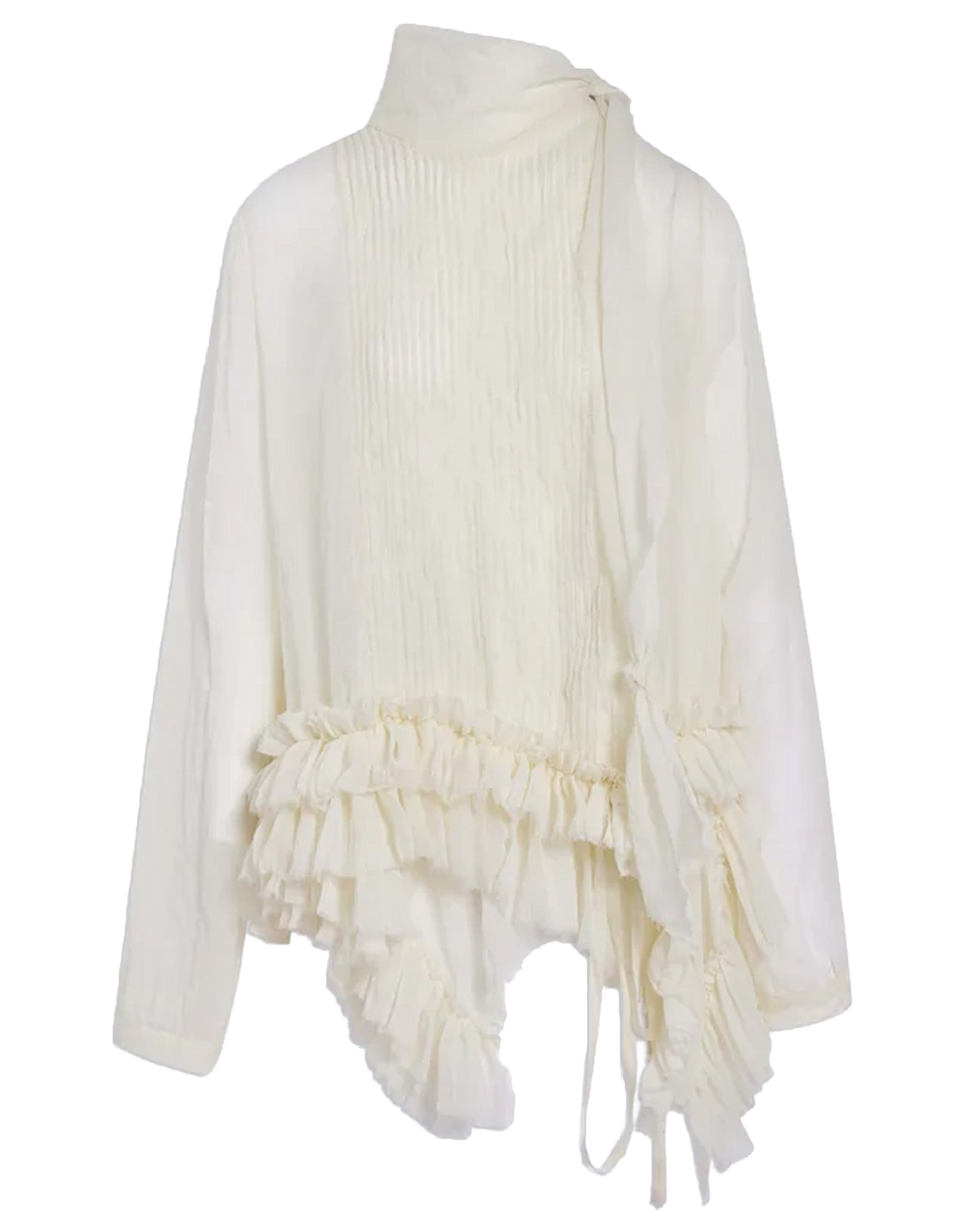 ERIKA CAVALLINI Blusa in Chiffon Stropicciato con Rouches Latte