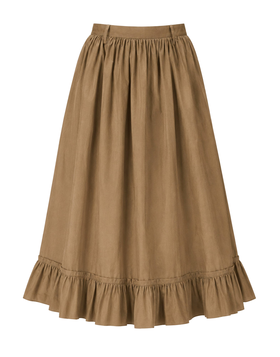 MM6 MAISON MARGIELA Gonna Midi in Cotone Spalmato Mud Green