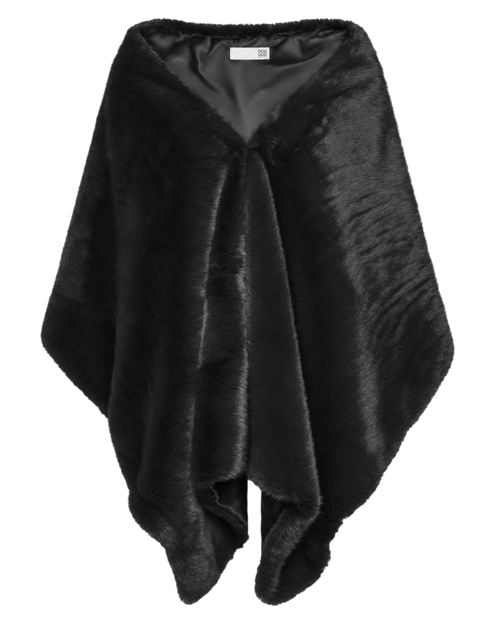 DOUUOD Stola con Gancio in Eco Pelliccia Nero