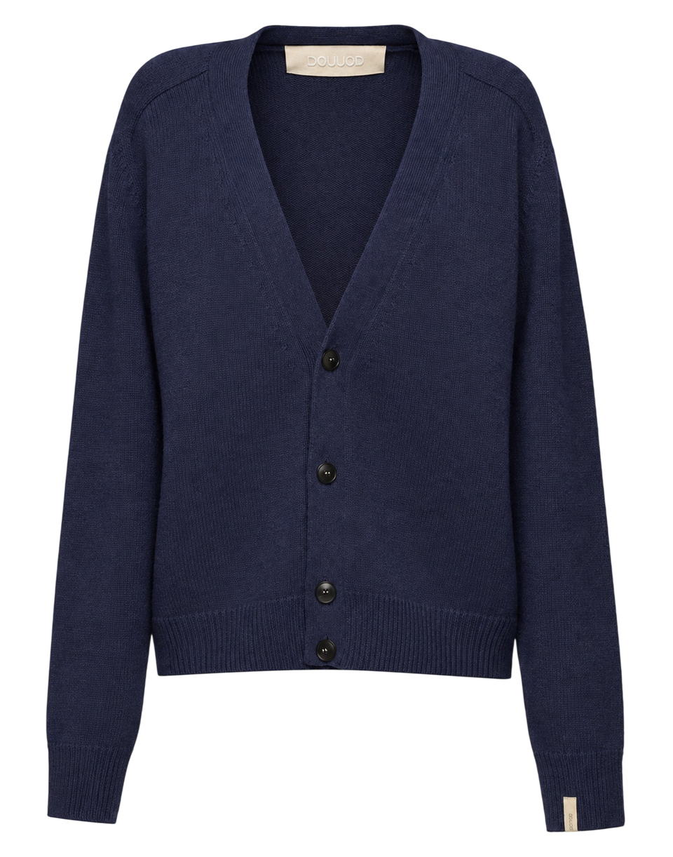 DOUUOD Cardigan Genderless con Scollo a V e Maniche Raglan in Lana e Cashmere Oltremare