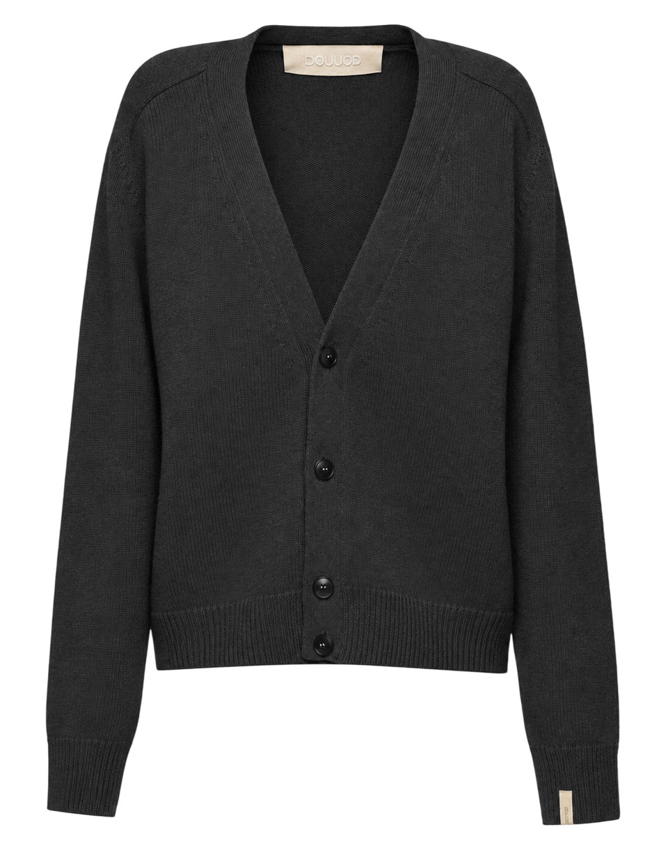 DOUUOD Cardigan Genderless con Scollo a V e Maniche Raglan in Lana e Cashmere Nero