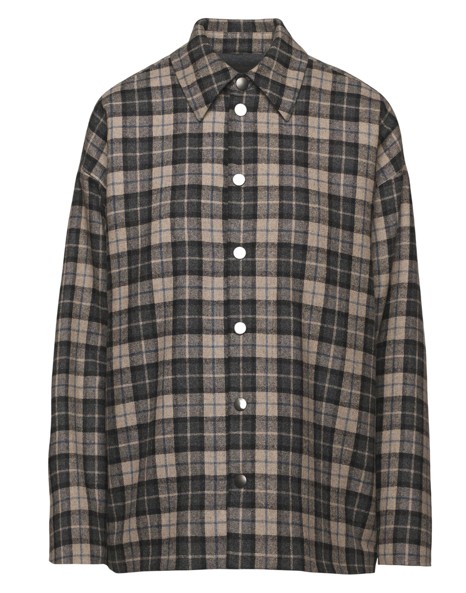 DOUUOD Giacca Camicia Genderless in Flanella Doppiata Pomice/Fumo Londra