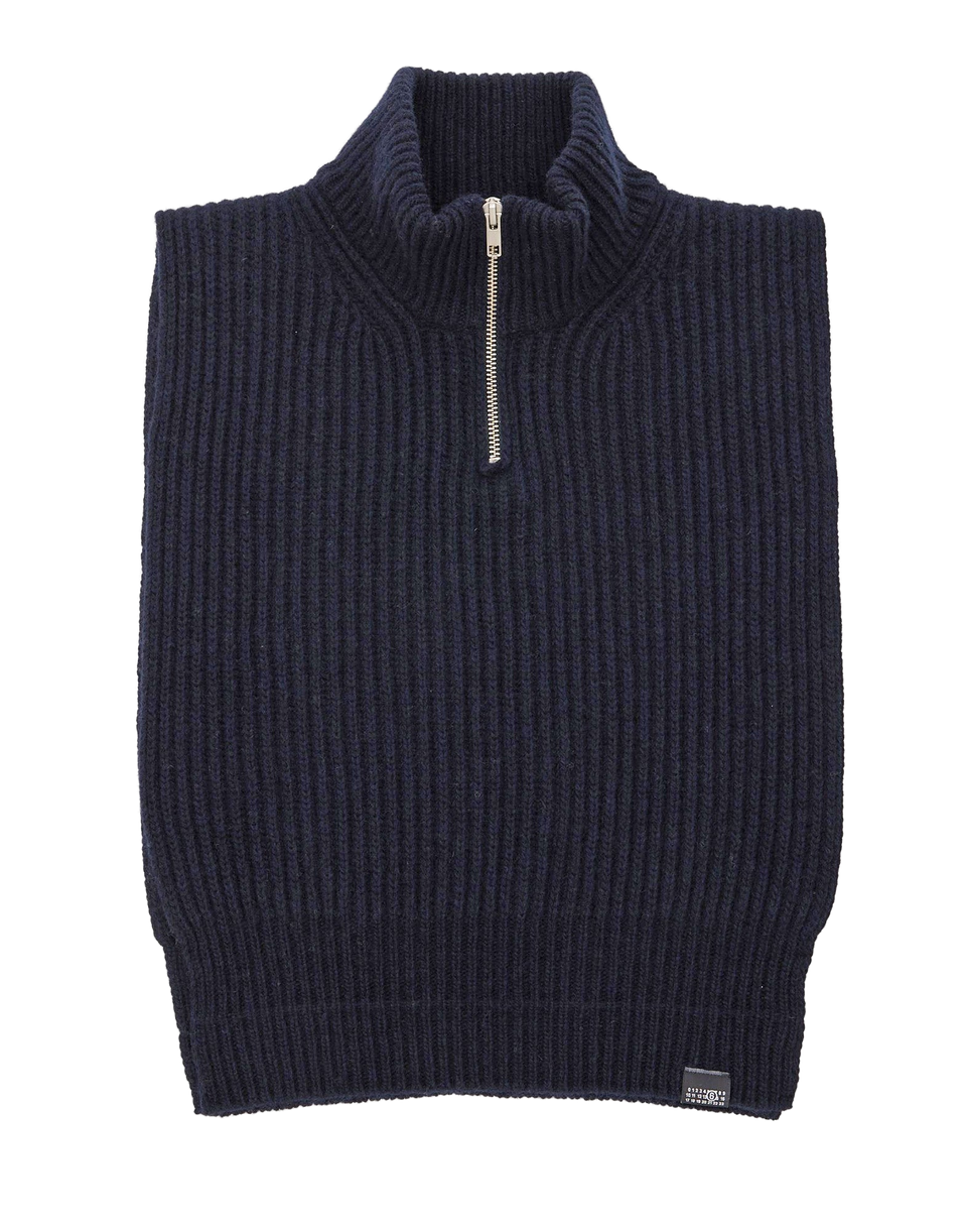 MM6 MAISON MARGIELA Gilet in Lana a Coste con Collo Zip Navy