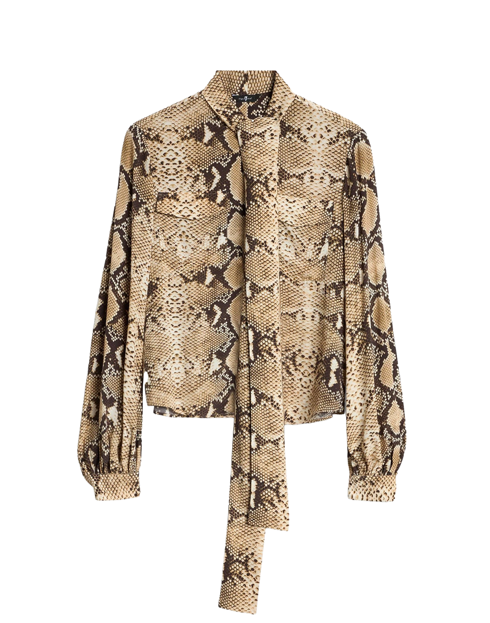 7 FOR ALL MANKIND Blusa con Maniche Balloon in Viscosa con Stampa Snake