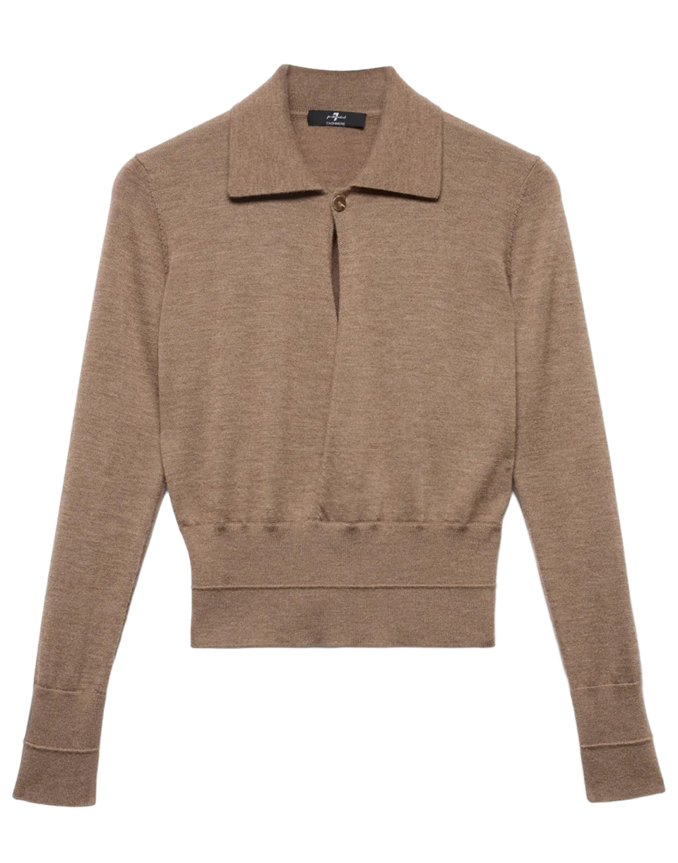 7 FOR ALL MANKIND Maglia Polo in Cashmere Sandcastle