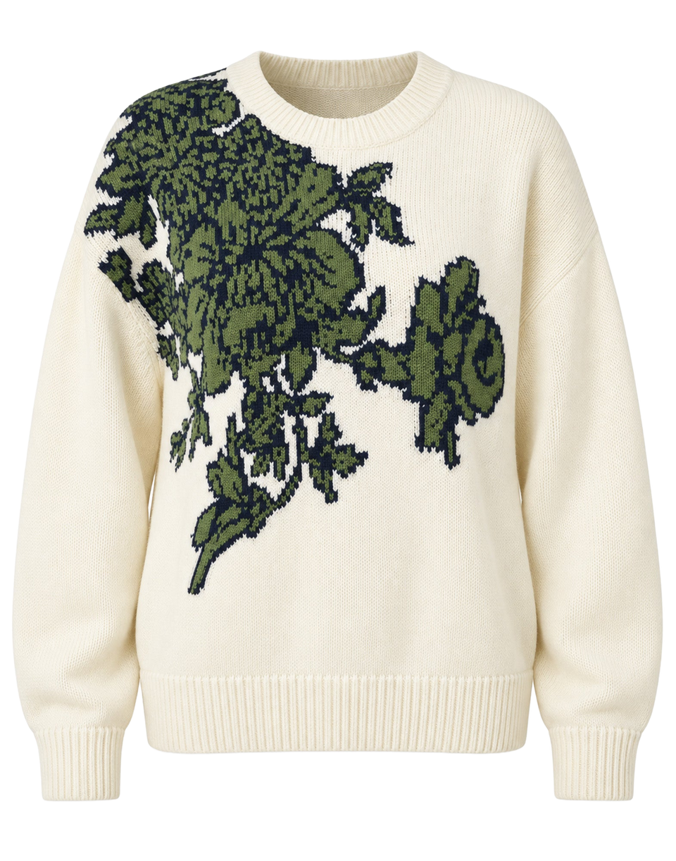 MII Maglione in Lana e Cashmere con Fiore Jacquard