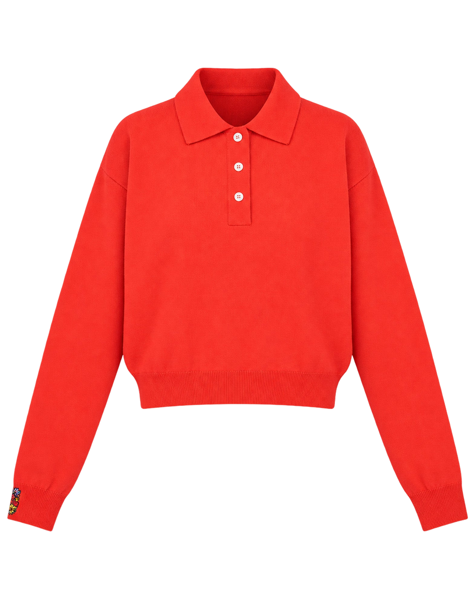 MII Maglia Polo in Lana Superfine e Seta con Ricami Orange