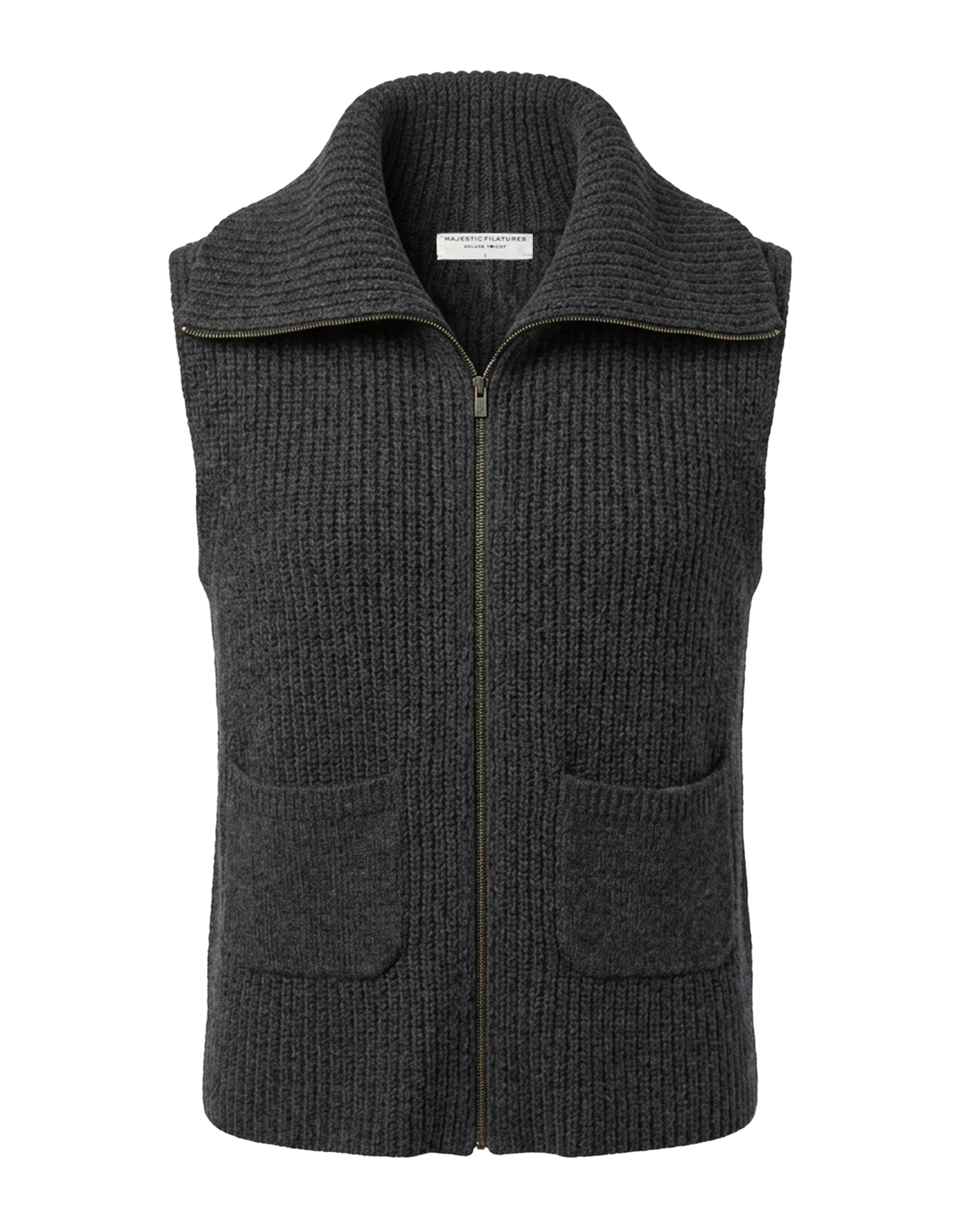 MAJESTIC FILATURES Gilet in Lana Merino con Zip Charbon Chiné