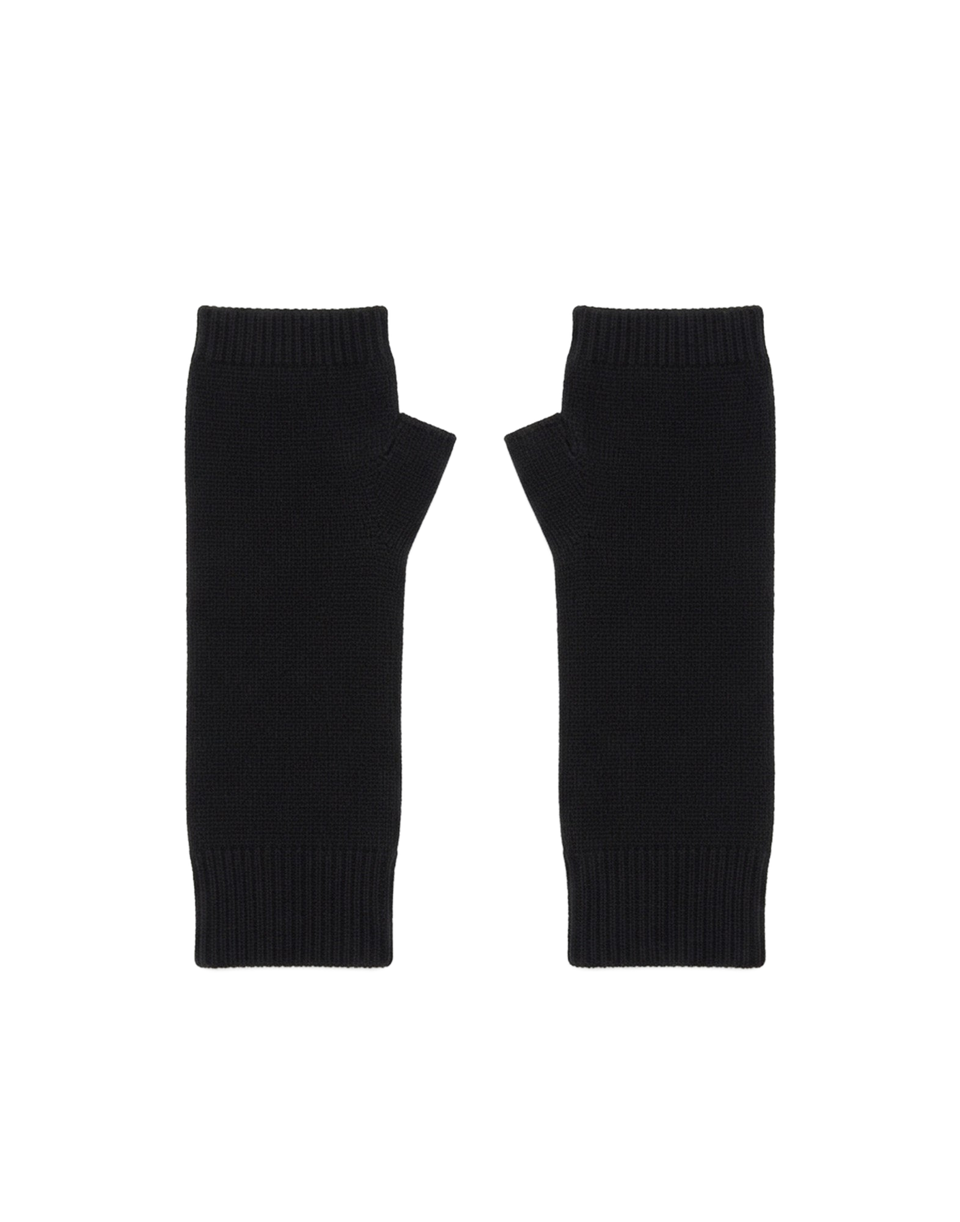 MAJESTIC FILATURES Guanti Lunghi Senza Dita in Lana Merino Neri