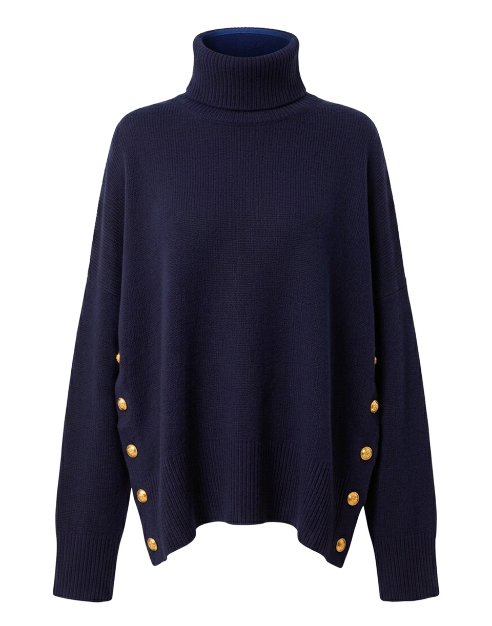 MAJESTIC FILATURES Maglione Dolcevita in Lana e Cashmere con Bottoni Marine
