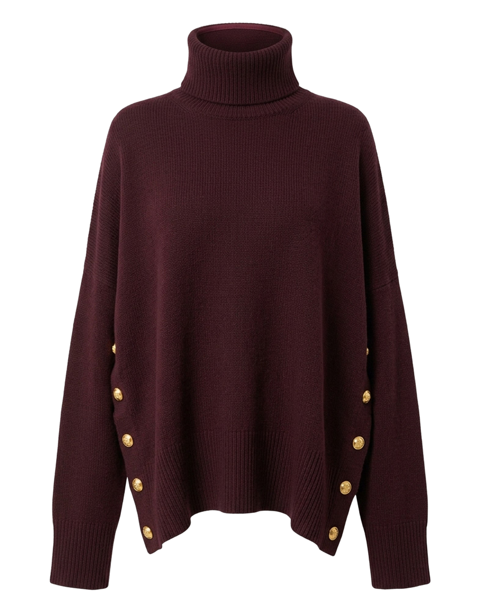 MAJESTIC FILATURES Maglione Dolcevita in Lana e Cashmere con Bottoni Melanzana