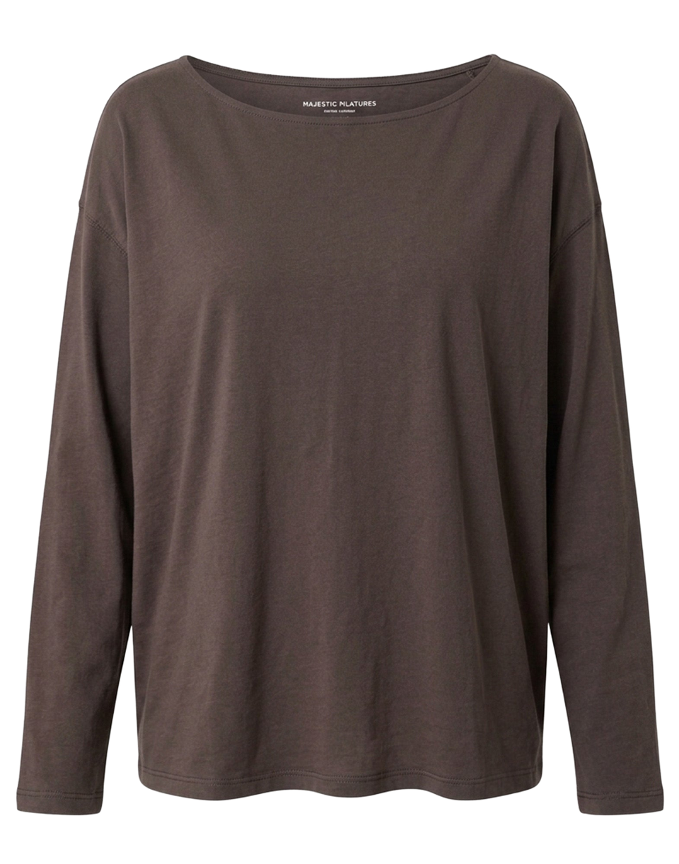 MAJESTIC FILATURES T-Shirt a Maniche Lunghe in Cotone Organico Deluxe Aubergine