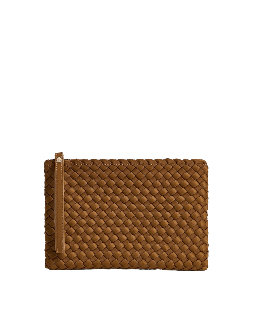 MARREA Pochette Clutch in Neoprene Intrecciato Caramel Caffè