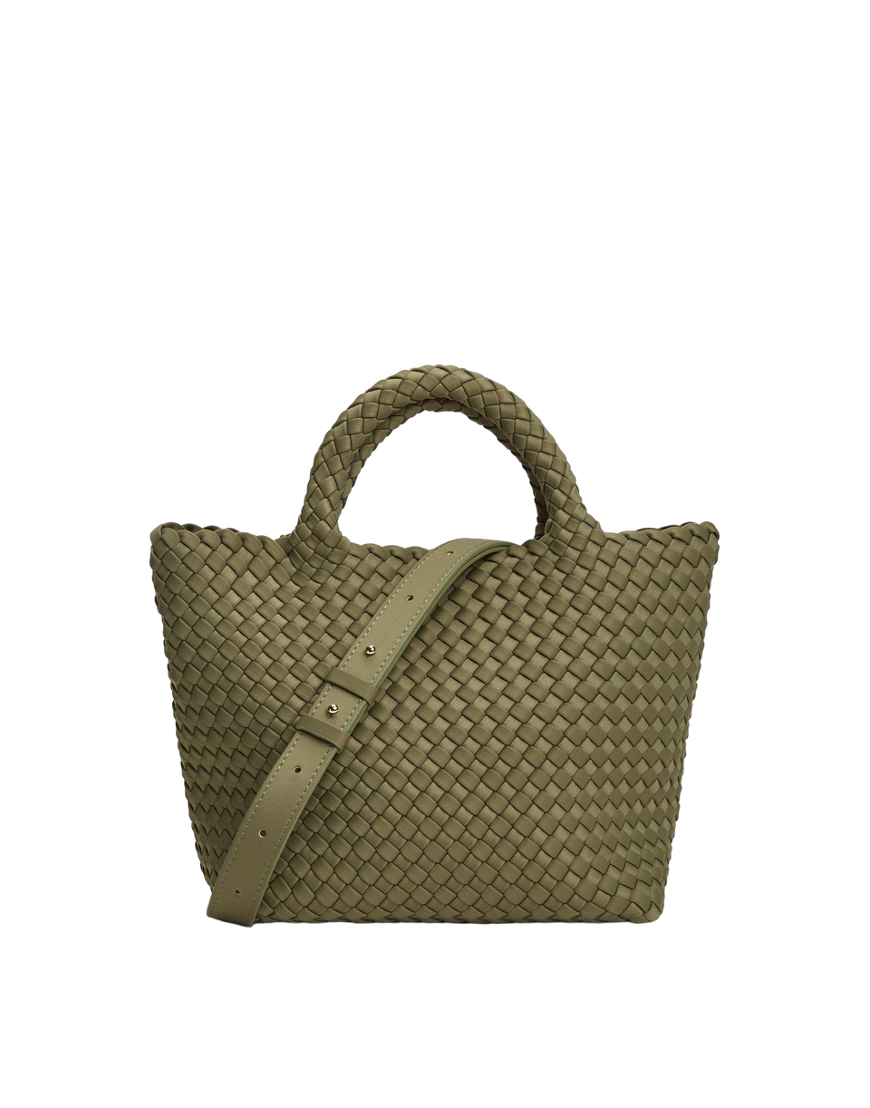 MARREA Borsa a Mano Midi in Neoprene Intrecciato Dark Oliva