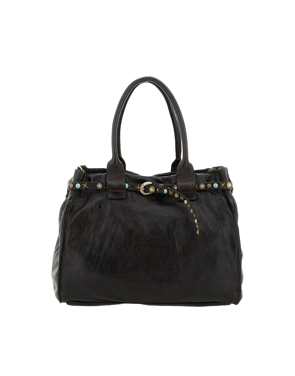 CAMPOMAGGI Borsa Shopping Rossella in Pelle con Borchie e Strass Moro