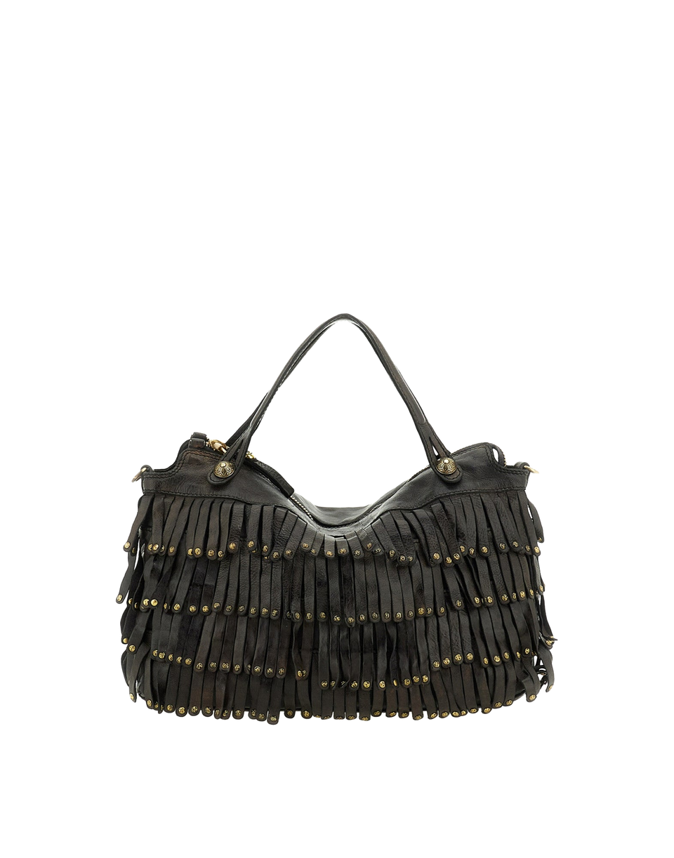 CAMPOMAGGI Borsa Shopping Melissa in Pelle con Frange e Borchie Grigio