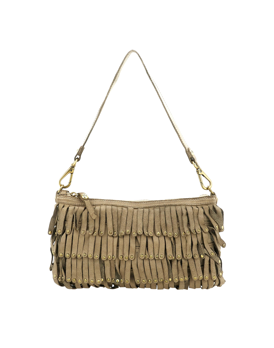CAMPOMAGGI Borsa a Tracolla Natalia in Pelle con Frange e Borchie Cemento
