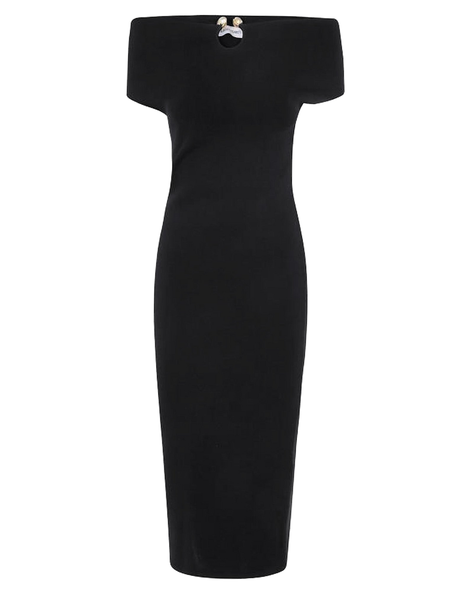 ALBERTA FERRETTI Abito Midi con Spalle Scoperte e Dettaglio Gioiello Nero