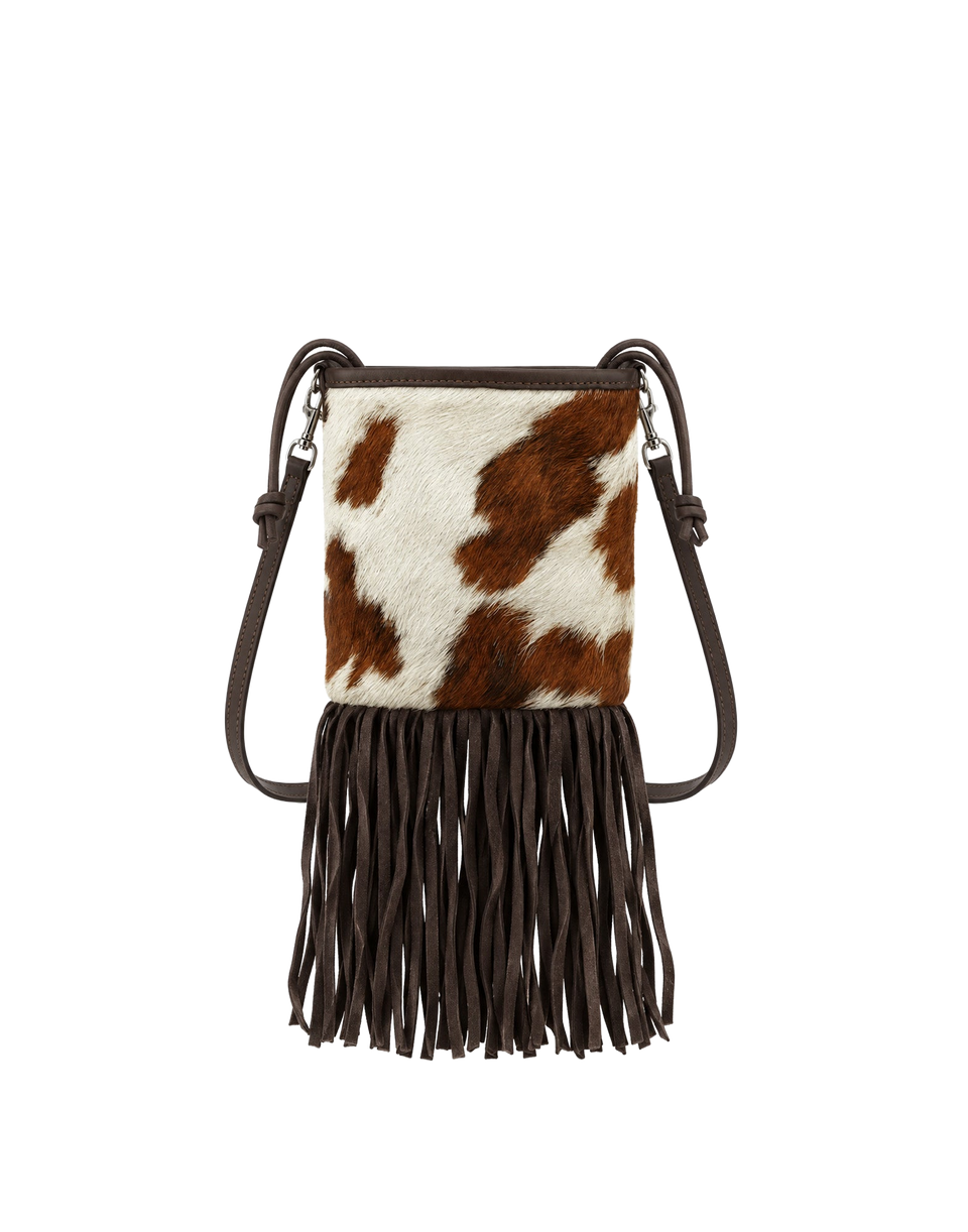 CAMPOMAGGI Borsa a Secchiello Mini Moana in Pelle con Frange Moro