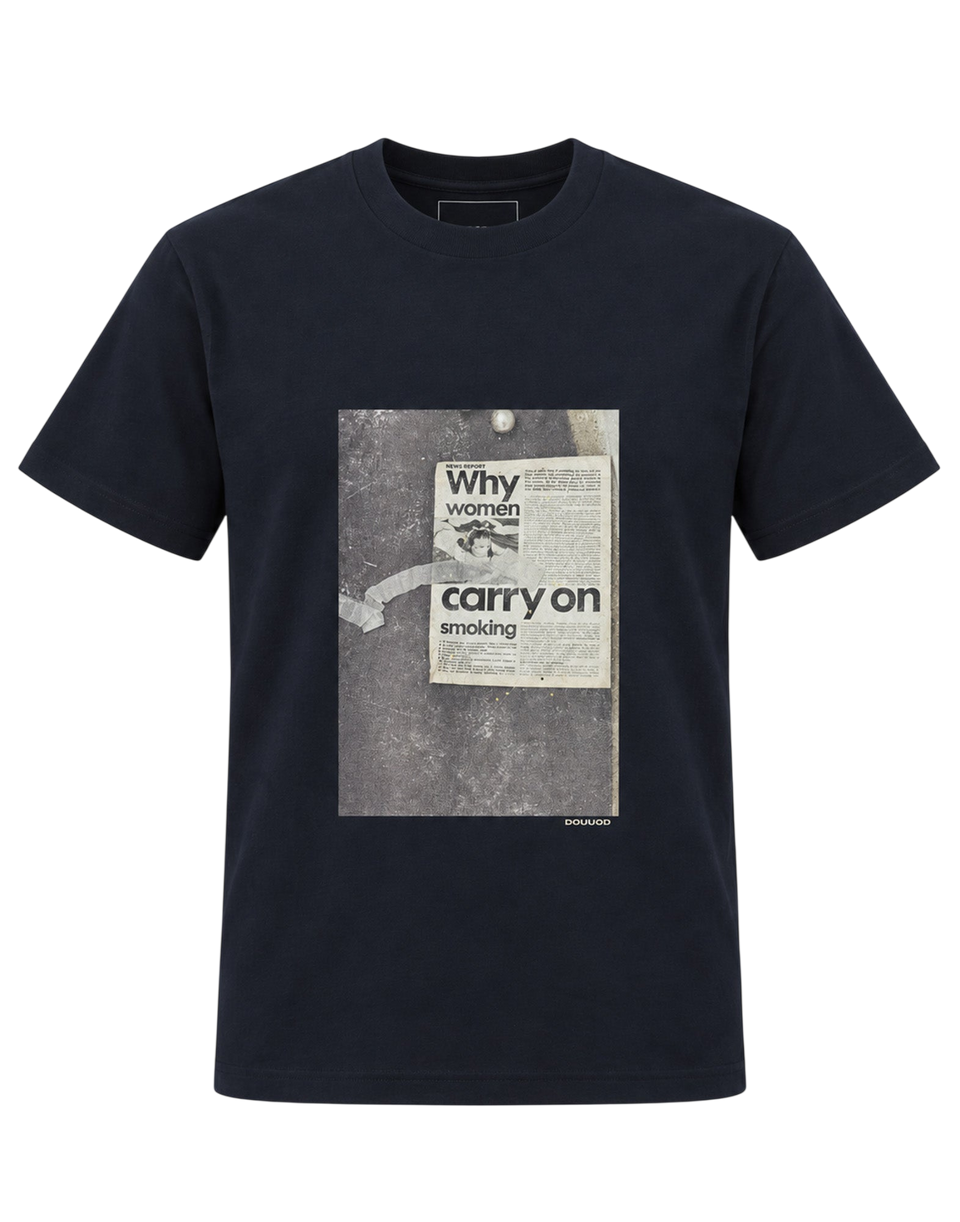 DOUUOD T-shirt in Jersey di Cotone Stampa "Carry On" Navy