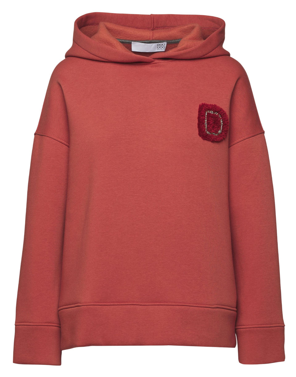 DOUUOD Felpa con Cappuccio e Patch Ricamata Rust