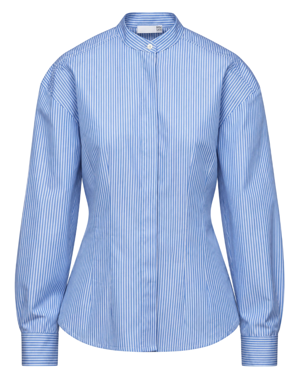 DOUUOD Camicia in Popeline di Cotone a Righe Bianco/Azzurro