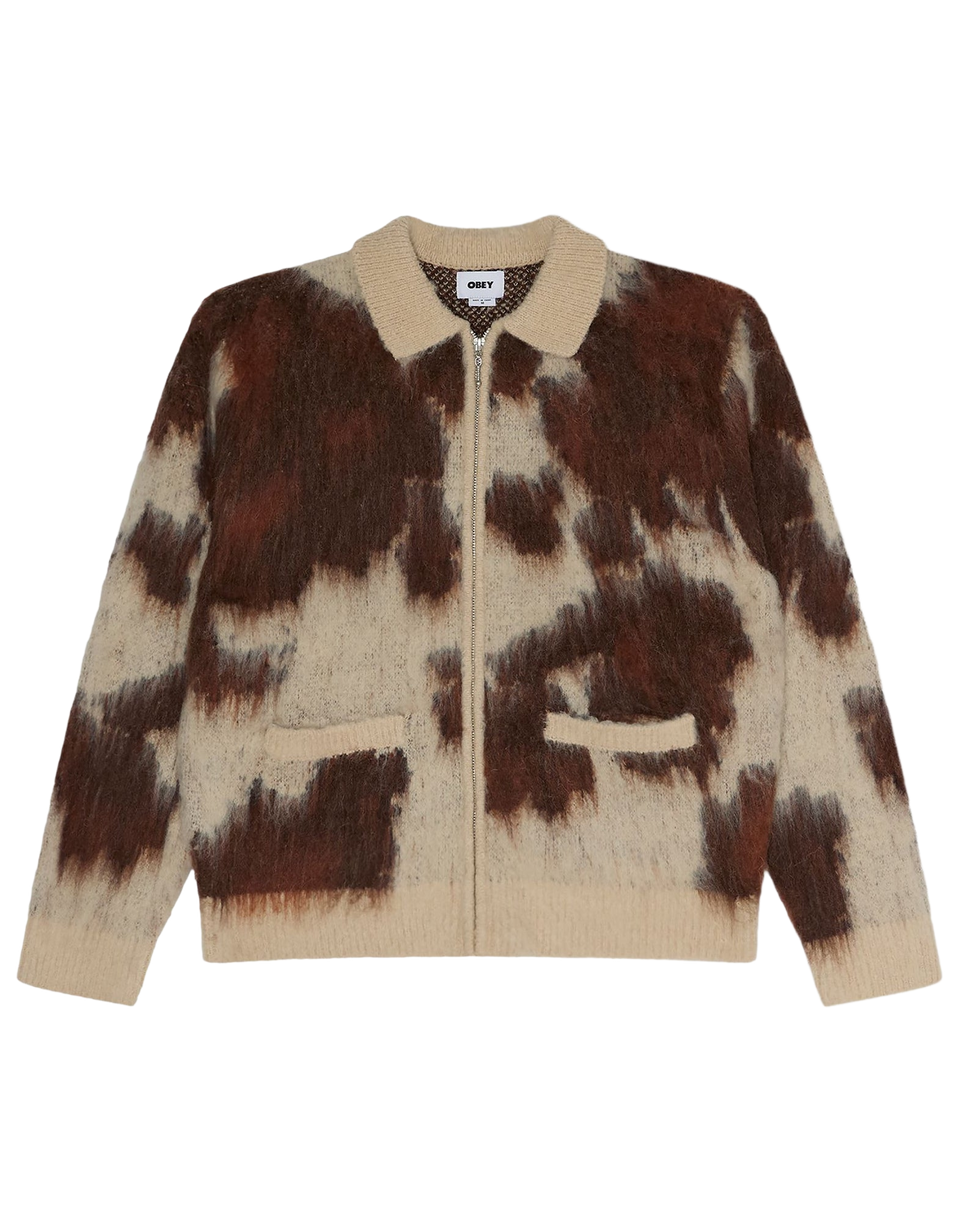 OBEY Cardigan Cow Pattern con Zip Cow Multi